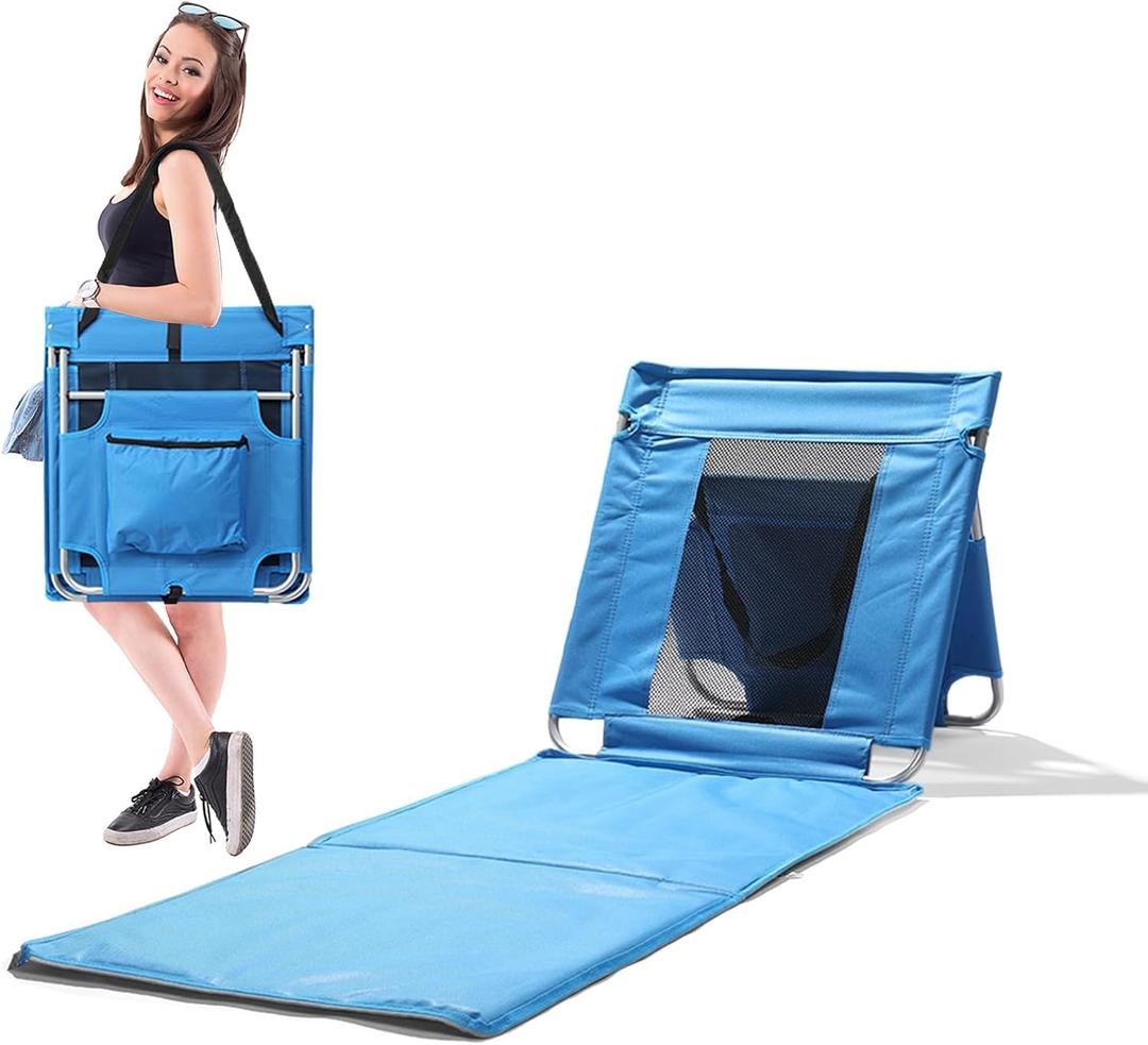 Beach Chairs,Beach Mat Lounge Chair for Adults,Portable Lightweight Lounge Mat with Back,Adjustable Lawn Chair for Sunbathing,Patio Chaise Lounge Lightweight Backpack Camping Chairs (Blue)
