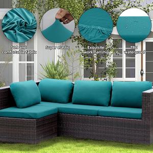 SUKAIKEQA Outdoor Cushion Covers Set, 12PCS Patio Furniture Couch Seat Slipcovers, Replacement for Sofa Sectional Chair(Cover, Only), Blue Paon
