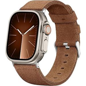 Bandsie Leather Band Compatible with Apple Watch Ultra 3/Ultra 2/Ultra Band 49mm 46mm 45mm 44mm 42mm for Men, Vintage Genuine Suede Leather Wristband Strap for iWatch Series 11 10 9 8 7 6 5 4 SE 3 2 1 (Chestnut Brown)