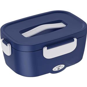 3-in-1 Electric Lunch Box with Insulated Bag ＆ Fork Spoon, Leak-Proof, 60W Fast Heating, 1.5L Large Capacity Food Warmer for Car, Travel & Office(Blue,12v/24v/220v)