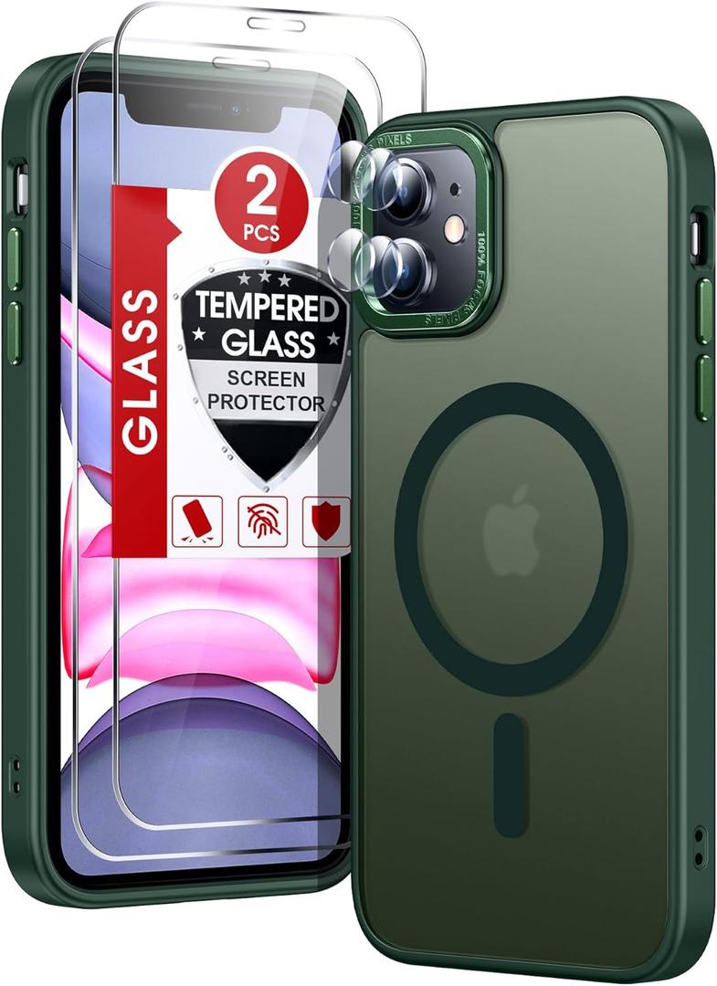 LeYi for iPhone-11 Phone Case Green Compatible with MagSafe Magnetic[ Screen Protector X2 + Camera Cover X2]Funda Para ipone 11case Military Grade Protective Cover Cases for i Phone 11 iphone11,Green
