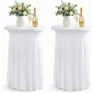 ArtSocket 2-Pack White Spandex Cocktail Table Covers, Stretch Fitted High Top Highboy Tablecloths with Ruffle Skirt, Wrinkle-Resistant, for Wedding Banquet Party Bar Tables (32" Dia x 43" H)