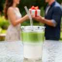 Olvini 13oz Glass Tumbler with Straw and Lid, Reusable Iced Coffee Cup Tumbler, Cute Glass Cups for Water, Matcha, Travel Coffee Mugs (Clear)