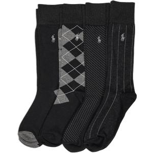 Polo Ralph Lauren Men's Assorted Pattern Dress Crew Socks-4 Pair Pack-Soft and Lightweight Cotton Comfort (6-12.5, Black)