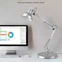 LEPOWER Metal Desk Lamp, Adjustable Goose Neck Architect Table Lamp with On/Off Switch, Swing Arm Desk Lamp with Clamp, Eye-Caring Reading Lamp for Bedroom, Study Room &Office (Silver)