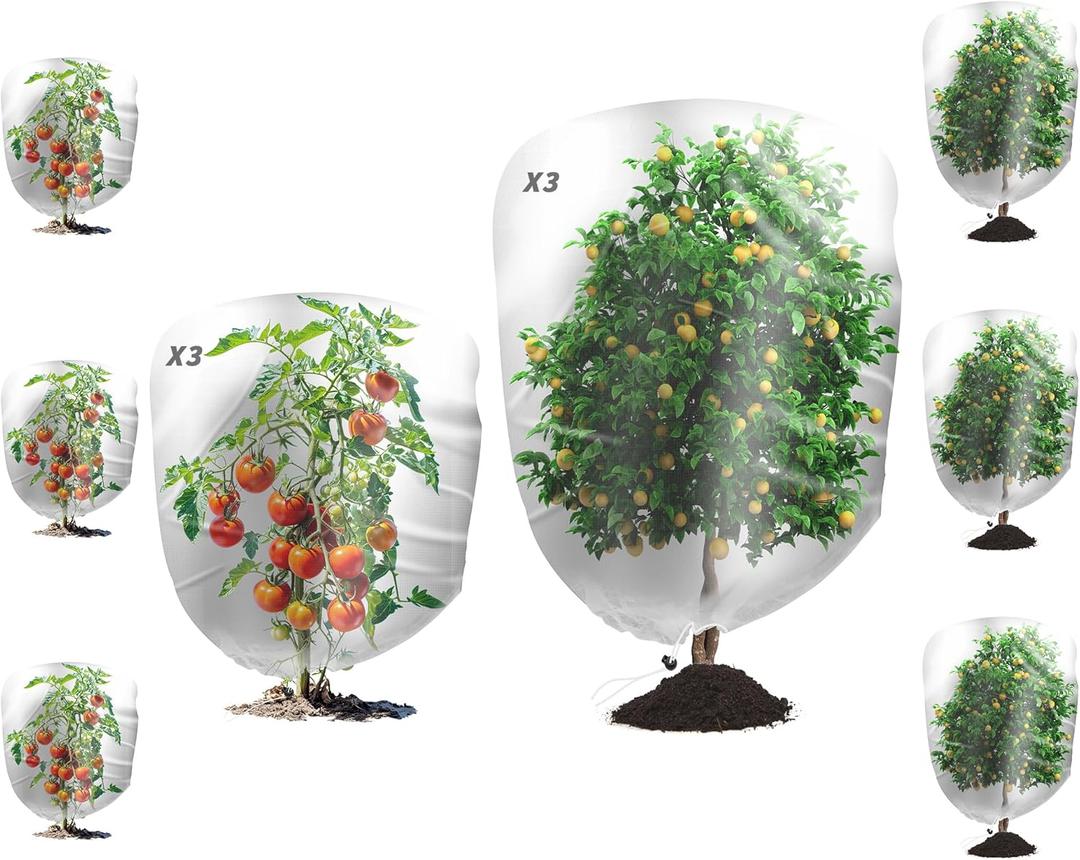 6Pcs Garden Netting Bags with Drawstring Plant Mesh Cover, 2 Size Netting Cover Garden Plant Barrier Netting Protection Bags for Tomato Vegetables Flower Tree Fruit, 3.9 x 5.9ft+3.1x 3.61ft