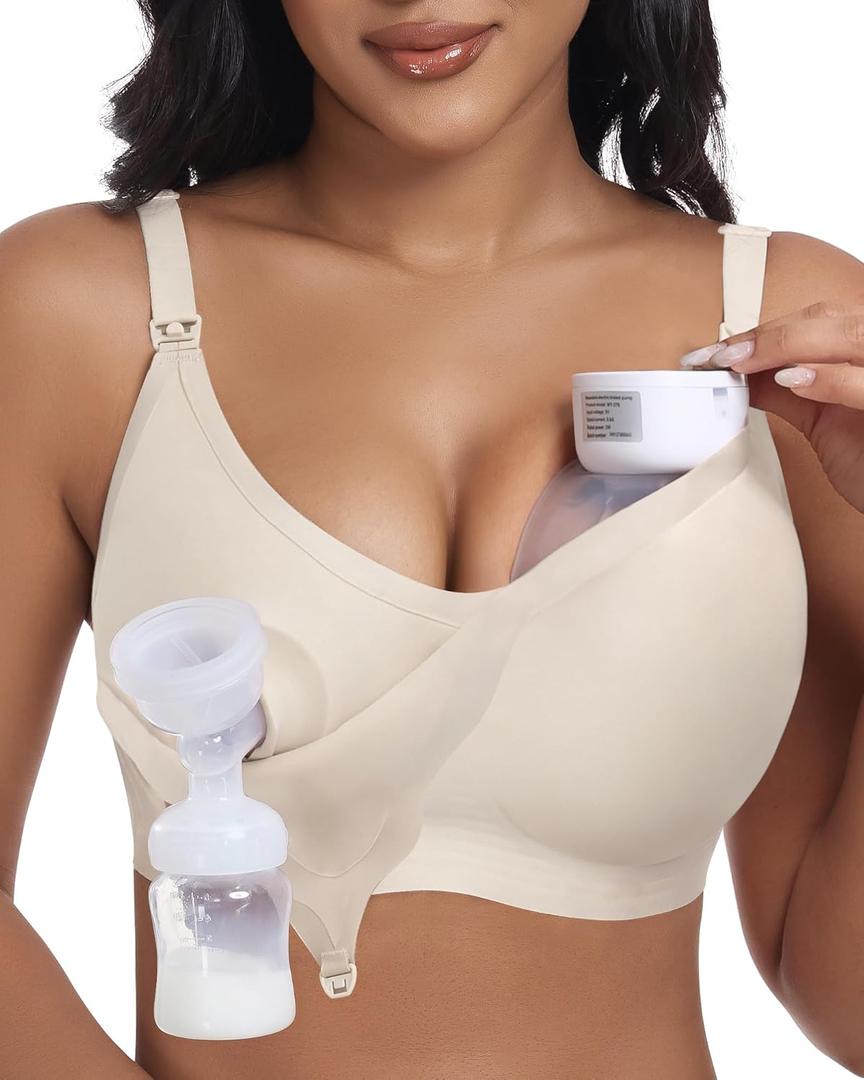 As Fairy Wireless Seamless Pumping Bra Hands Free Nursing Bra Wirefree Comfort Wearable Breast Pump Brass (X-Large Plus, Beige) As Fairy Wireless Seamless Pumping Bra Hands Free Nursing Bra Wirefree Comfort Wearable Breast Pump Brass (X-Large Plus, Beige)