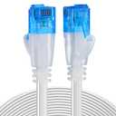 Ercielook Ethernet Cable 200 ft High Speed, Cat 6 Flat Internet Cable with rj45 connectors, Long LAN Cable with Clips & Straps - White 60 M