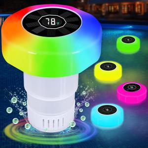 2025 New 3-in-1 Solar Pool Chlorine Floater with Light Show & Digital Thermometer Auto Control Adjustable Chlorine Tablet Floater Fit 43'' Tablets, Large Floating Chlorine Dispenser for Pool Hot Tub