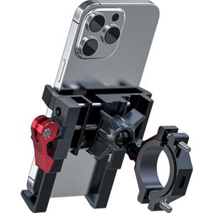 Tiakia Aluminum Bike Phone Mount Holder, [2024 Upgrade] Motorcycle Phone Mount, [1s Lock] Handlebar Mounted Cell Phone Holder, 360 Rotation, Universal Bicycle Phone Mount for 4.5-7 Inch Phones (Upgrade-Black Red)