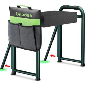 Heavy Duty Garden Kneeler & Seat with Support Legs, 400lbs Capacity Foldable Gardening Stool, Extra Thick Pad & Large Tool Organizer Bag, Ergonomic for Seniors - Dark Green