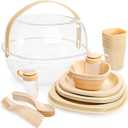 Tebery 46 Pack Camping Dinnerware Set for 6 Portable, Reusable Plastic Plate Bowl Fork Spoon Salt Pepper Shaker Set with Basket, Food Grade Picnic Dishes Cutlery Kit for Outdoor, Party, Travel, BBQ