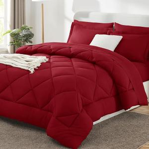Cozy Lux Bedding Comforter Set 5 Piece, Red