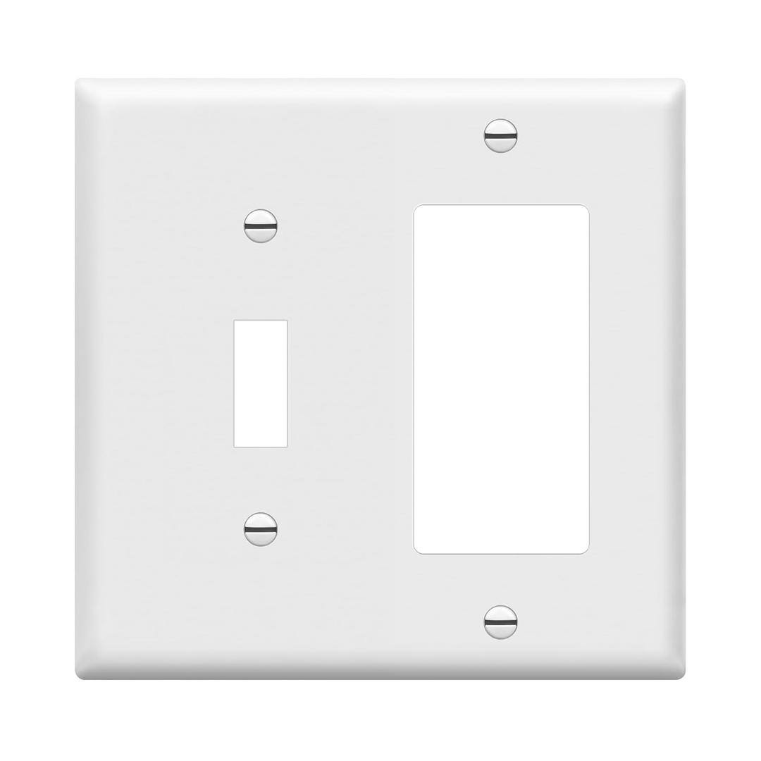 Enerlites 881131-W Decorator/Toggle Switch Wall Plate Combination, 2-Gang, White, Standard Size, Unbreakable Polycarbonate, Replacement Receptacle Faceplates Outlet Cover