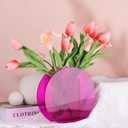 Purple Acrylic Vase Round for Modern Aesthetic Room Decor,Plastic Decorative Vase for Bedroom,Living Room Table - Hot Pink Acrylic Vase Decorative Centerpiece for Home or Wedding Office