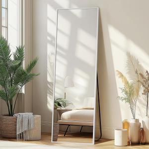 Delma Full Length Mirror,Large Floor Mirror with Aluminum Frame for Bedroom, Bathroom, Living Room,Wall Mount or Freestanding Design, Silver, 56" L x 15" W x 1Pcs