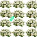 12 Bundles Peony Artificial Flowers, Peonies Artificial Flowers with Peonies and Daisies, Fake Peony Flower Bouquets for Home Decor, Wedding, Table Centerpieces, Indoor & Outdoor Use (White)