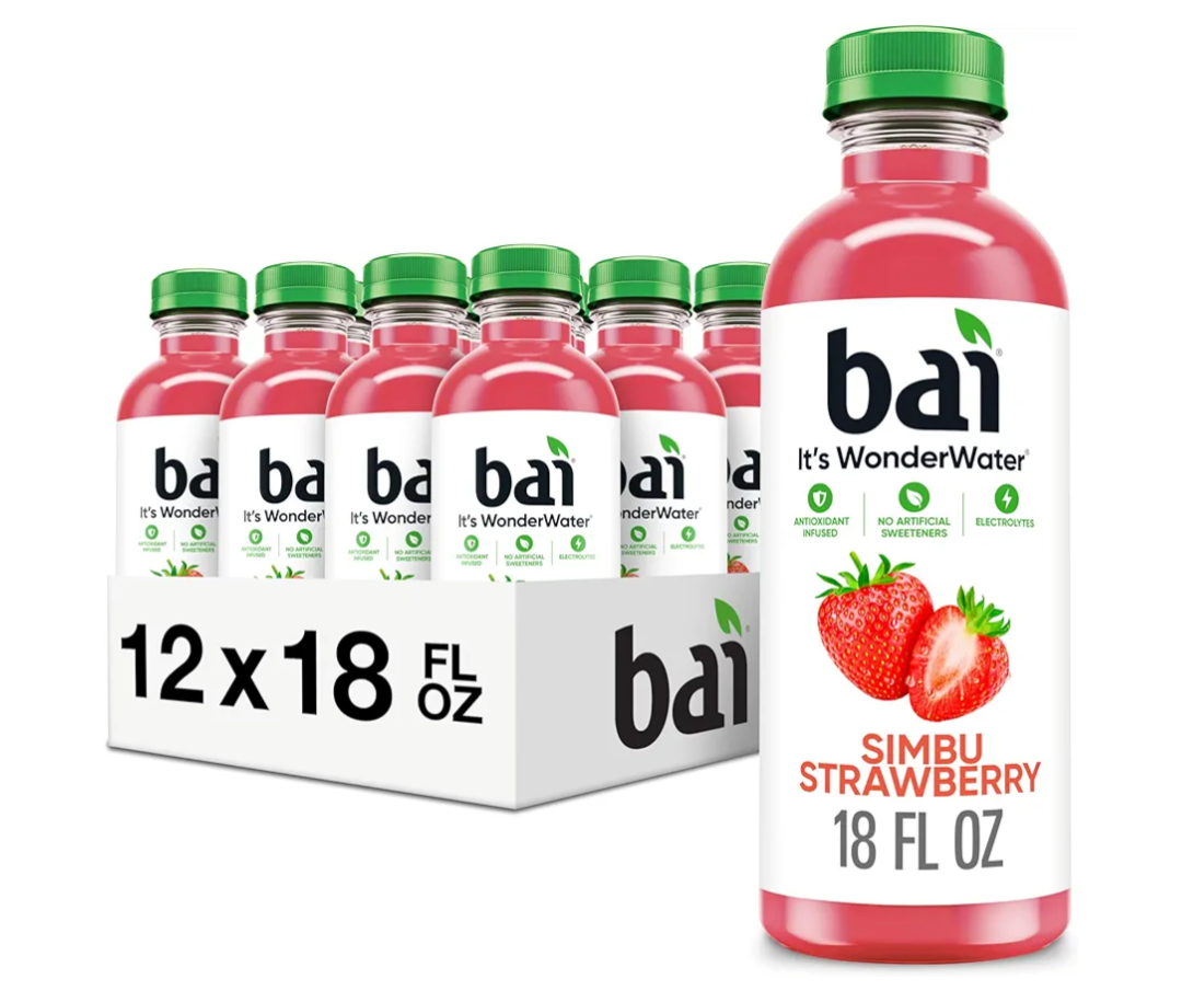 Bai Antioxidant Infused Water Beverage, Simbu Strawberry, 18 Fluid Ounce Bottle, Pack of 12, Best By: 10/25/2025