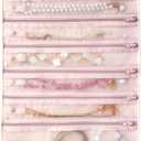 UnionPlus Velvet Travel Jewelry Case Roll Bag Organizer for Necklace Bracelet Earrings Ring, 11 Zipped Grids with Necklace Button, PVC Cover, Pink