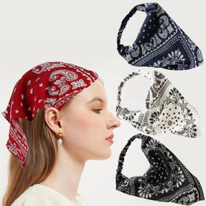 4Pcs Hair Scarf HeadBand Elastic Boho Hair Scarf Vintage Triangle Kerchief Faire Accessories (Boho, 12in)