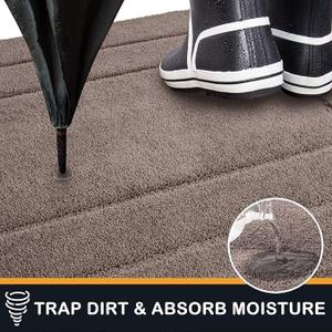 PURRUGS Dirt Trapper Door Mat 32" x 70", Non-Slip/Skid Machine Washable Entryway Rug, Dog Doormat, Super Absorbent Welcome Mat for Muddy Wet Shoes and Paws, Grayish Brown (2'8" x 5'10"