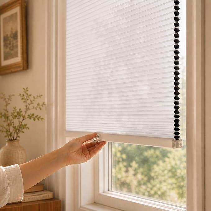 Grandekor Cordless Blackout Cellular Shades for Windows, Honeycomb Blinds Honeycomb Shades Create a Darker Room for Better Sleep and Privacy| Cordless Design Fits Bedroom, Living Spaces Blue 31Wx64H