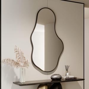 Irregular Wall Mirror - Black Wall Mirrors Decorative 26"x 43" Wavy Asymmetrical Abstract Mirror Aviation Aluminum Alloy Frame Unique for Vanity, Entryway, Bathroom, Bedroom, Living Room, Cloakroom