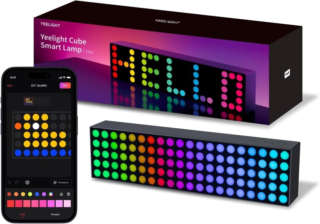 YEELIGHT LED Smart Lamp, 16M Colors Option Pixel Cube Smart Table Lamp, Music Sync RGB+IC Display for Clock/Emoji, Works with Alexa & Matter, 2.4GHz WiFi, Desk Lighting for Gaming, Kids Room, Bedroom