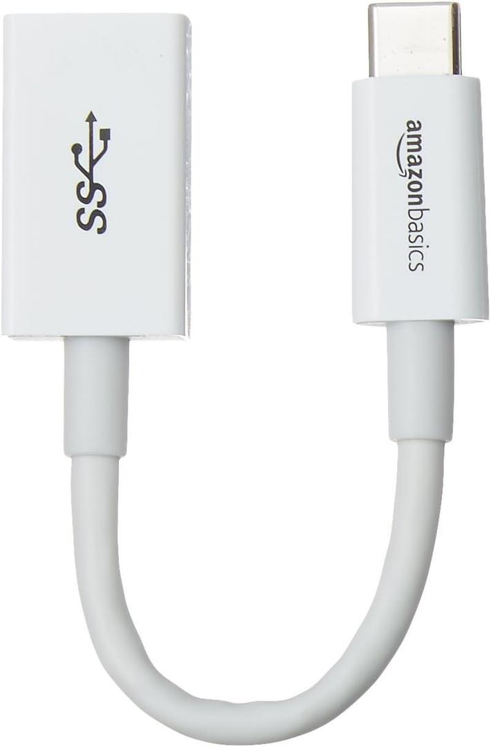 Amazon Basics USB-C to USB-A 3.1 Gen1 Female Adapter Cable Converter, 5Gbps High-Speed, USB-IF Certified, for Laptops, Tablets, Phones (iPhone 16/15), White (Pack of 1)