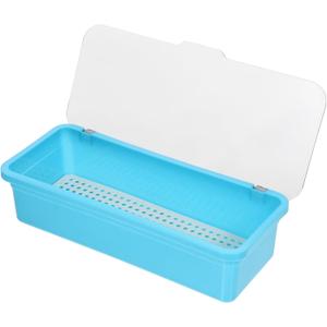VOSAREA Plastic Cutlery Organizer Tray Lid Kitchen Utensil Storage Transparent Design for Easy Visibility Non- Base for Countertop Use (Blue)