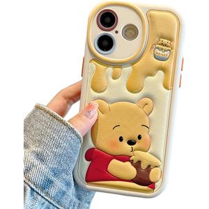 Compatible with iPhone 16 Plus Cute Case, Kawaii Phone Case TPU Leather Cute Bear Cartoon case Soft Rubber Shockproof Protective for iPhone 16 Plus Case Cover for Women Girls
