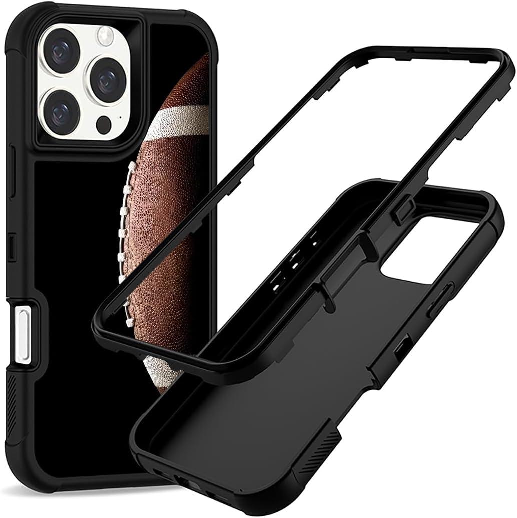 Compatible with iPhone 16 Pro Case, Heavy-Duty 3-in-1 Full-Body Rugged with Soft Rubber Bumper Shockproof Protective Cover for Men Boys Kids Teen - Cool Football Rugby 001