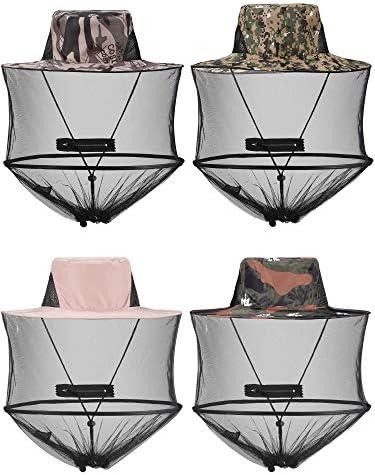 4 Pieces Mosquito Net Hat Mesh Sun Bug Face Hat Cover with Zipper Foldable Fly Protection Net Mesh for Fishing Hiking Gardening, 4 Colors