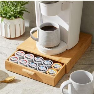 Core Bamboo Coffee Capsule Storage - Coffee Pods and Tea Holder Tray - Space-Saving Under Coffee Maker Coffee Machine Pod Organizer - Coffee Pod Drawer with Separators, Holds up to 30 pods with 5 Compartments