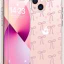 bicol for iPhone 14 Case with Screen Protector,Enhanced Camera Protection,Clear TPU Cover with Trendy Designs for Girls Women,Slim Fit Protective Phone Case,Pink Heart Ribbon Bow