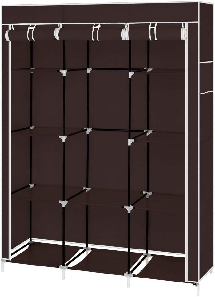 Portable Closet Wardrobe, 67" Closet Storage Organizer Rack with Shelves and Cover for Hanging Clothes, Non-Woven Fabric, Quick and Easy to Assembly (Dark Brown)