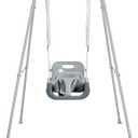 FUNLIO 3-in-1 Toddler Swing Set with 4 Sandbags, Indoor/Outdoor Baby Swing with Foldable Metal Stand, Kids Swing Set for Backyard, Clear Instructions, Easy to Assemble & Store, Grey