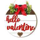 Boao Hello Valentine's Day Wooden Hanging Sign Farmhouse Door Decor Hello Valentine Vintage Heart Red Bow Door Wreath Rustic Wall Plaque Decorations for Window Wall Front Porch Hanger