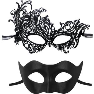 IncreDecor Couple Masquerade Lace Mask Set, Fit for Women and Men Venetian Halloween Masks, Specially for Costume, Mardi Gras