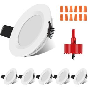 RV Boat Recessed Ceiling Light 6 Pack 12V LED Puck Light with Hole Puncher DC 12V 3W Full Aluminum Downlights for Under Cabinet Camper Vans RV Interior Lighting,2700-3200K (Warm White, White)