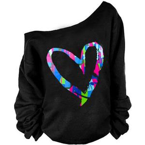 MAGICMK Womans Sweatershirt Lips Print Causal Blouse Off The Shoulder Long Sleeve Loose Slouchy Pullover Plus Size Tops (Large, Bmheart)