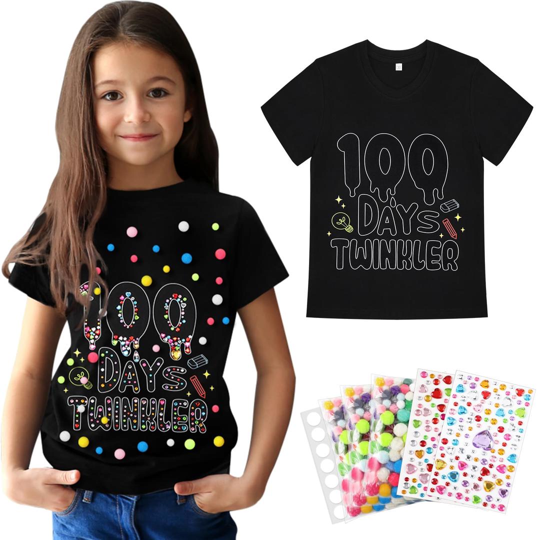 100 Days of School DIY Shirt Kit Kids 100th Day of School Shirt for Girls and Boys Craft Teacher Classroom Party(Sweet,5-7)