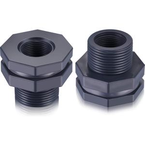 Outus 2 Pieces 3/4 Inch PVC Bulkhead Fitting for Rain Barrels, Aquariums, Water Barrel, Water Tanks, Bucket, Ponds, Pools (Octagonal)
