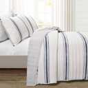 Lush Decor Farmhouse Stripe Reversible Cotton Quilt Queen Size 3 Piece Set Full/Queen Navy - Farmhouse Bedding Set Queen Quilt - Striped Bedding