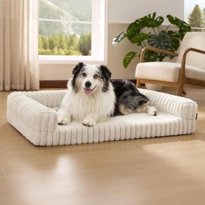 Bedsure ComfyFleece Orthopedic Dog Beds for Extra Large Dogs, Waterproof Memory Foam XL Pet Bed with Sides, Non-Slip and Egg-Crate Foam Big Dog Couch Sofa with Washable Corduroy Cover, Cream