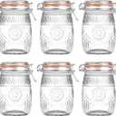 Amzcku Wide Mouth Vintage Mason Jars with Airtight Lid 32oz, Canister Quart Jars for Kitchen Storage - for Coffee, Sugar, Beans 6 Pack