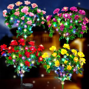 Ouddy Decor 4 Pack Solar Garden Lights, Solar Azalea Flowers Lights with 56 Colorful LED Upgrade Waterproof Pathway Lights for Yard Decor Fence Patio Lawn Decor Mothers Day Gardening Gifts (Multicolor)