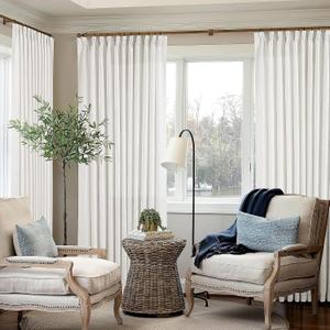 TWODRAPES Ivory White Pinch Pleated Extra Wide Linen Curtains 84 Inches Long for Patio Sliding Glass Door 70 Inch Wide Pleated Drapes with Hooks Rings Semi Sheer 70x84 Curtain for Living Room 1 Panel