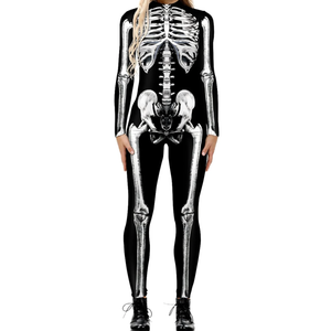 ALBIZIA Women's Skull Skeleton Halloween Costume Jumpsuit Bodysuit Cosplay Bodysuit Outfit, L-XL