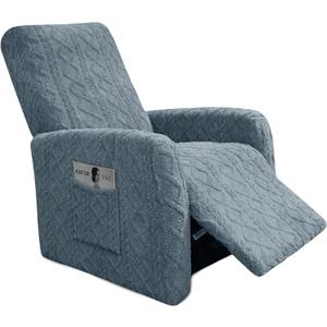 GOSTADY Recliner Chair Covers 4Pcs Plush Jacquard Small Recliner Sofa Slipcover Stretch Recliner Slipcover for Lazyboy Chair with Storage Pocket Furniture Protector for Living Room, Blue Gray